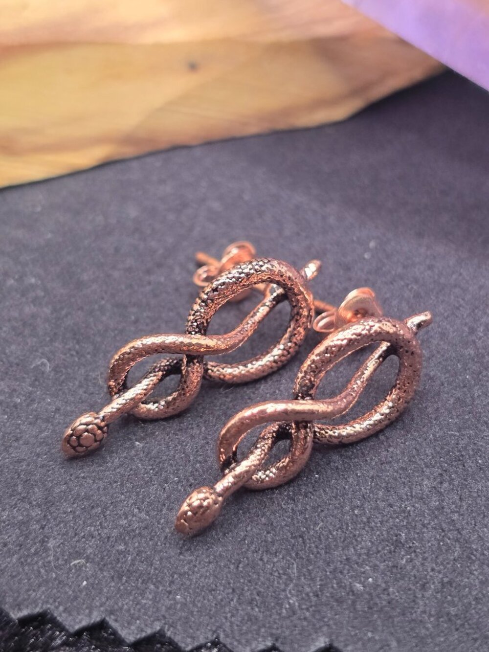 Copper Snake Stud Earrings Twisted Serpent Gothic Jewelry